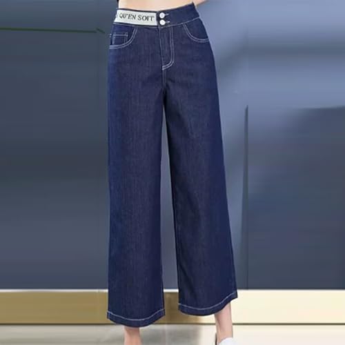 Women's Wide Leg Denim Pants High Waist Button Stretchy Loose Trendy Jeans Business Work Office Trousers with Pocket2