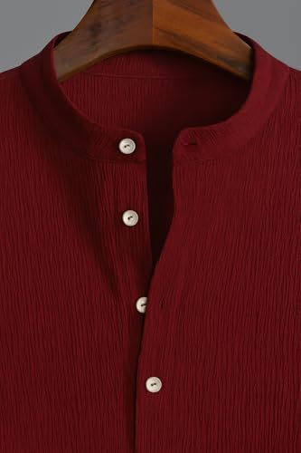 Image of LATEST CHIKAN Men's Casual Mandarian Collar T Shirts Short Sleeve Bubble Textured Short Kurta Fashion Beach Summer Kurta