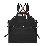 Zuasdvnk Werkstattschürze | Verstellbare wasserdichte Kochschürze mit Taschen und Kreuzträgern - für Männer und Frauen, Küche, Koch, Grillen, Muttertag, Schwarz, riferimento alla descrizione