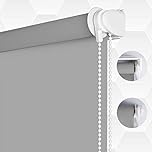 SMONTER 100% Blackout Waterproof Fabric Window Roller Shades Blind, Thermal Insulated,UV Protection,for Bedrooms,Living Room,Bathroom,The Office, Easy to Install 56CM W x 200CM L(Grey)