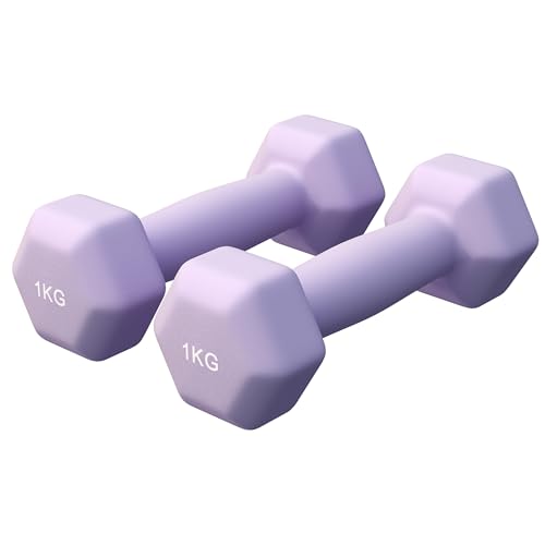 GORILLA SPORTS® Hanteln Set - Neopren, 2 x 1 kg, Gusseisen, Lila - Hexagon...