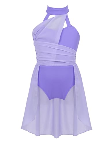 Riismen Kids Girls Ballet Lyrical Dance Dress Halter Cutout Back Leotard Chiffon Tailskirts Dancewear Lavender 11-12 Years