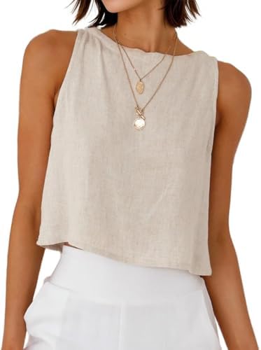 Mywinway Linen Tank Tops for Women Cotton Summer Sleeveless Cropp...