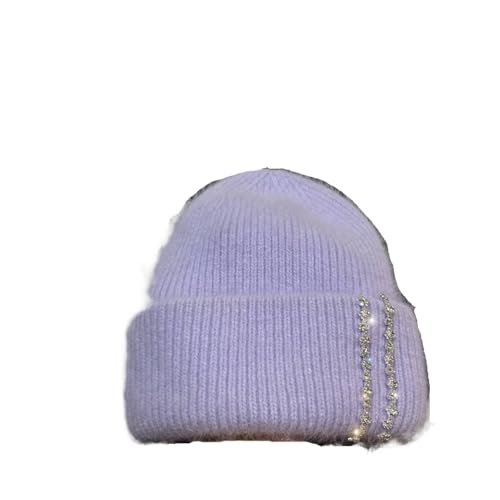 Bonnet tricoté double pli haut de gamme en laine et strass