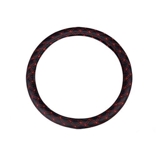 Image of 15inch Odorless Quilted Stitching Pattern Leather Car Steering Wheel Cover-black with red