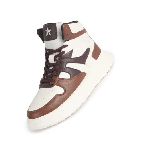Image of FAUSTO Men High Top Colorblocked Ankle Lace Up Sneakers | Lightweight Casual Shoes with Memory Cushion Insole | Anti Skid Comfort Grip Sole