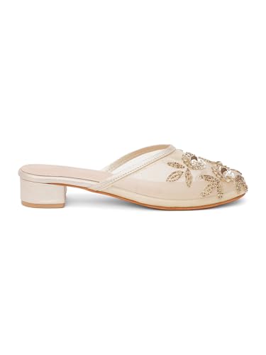 Image of TRYME Embellished Block Heel Mules for Women | Elegant Slip On Dress Sandals | Comfortable Fashion Heels for Casual, Wedding & Evening Occasions