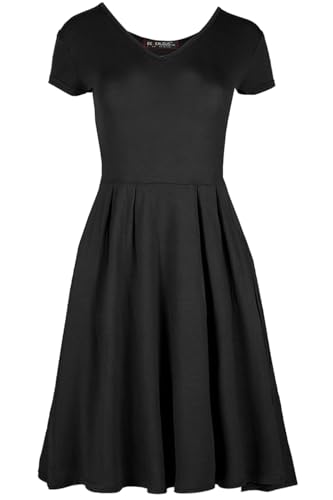 MBN Womens Ladies Cap Sleeve Flared V Neck Evening Party Franki Plain Skater Dresses Black Plus Size (UK 24/26)