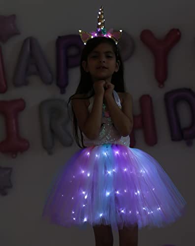 Davsolly Unicorn Costume For Girls Led Light Up Unicorn Princess Tutu Outfit For Halloween Dress Up Birthday Christmas Gifts #TOP2