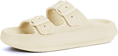 Image of BRONAX Pillow Slippers for Women and Men | Adjustable Double Buckle Shower Slides | Cushioned Thick Sole Sandals