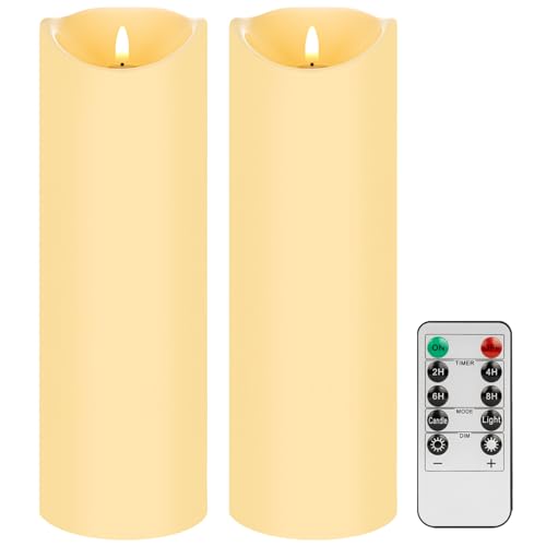 Image of Outdoor Flameless Candles With Remote, 12x4 Waterproof LED Pillar Candles | Extra Large 12x4 Inch Waterproof Design, Flickering LED Glow, Timer Remote, Battery Operated Candles For Patio & Lanterns