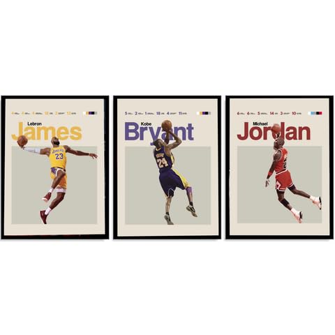 Image of DAKSHESTRY ARTWORKS Set of 3 Basketball Player Wall Art Prints - Motivational Sports Action Framed Posters for Living Room Bedroom Office Gaming Room Decor (A4 8x12 Inch, Black Frame)