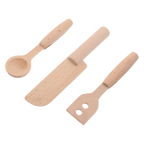 TOYANDONA 3 Pièces Ustensiles de Cuisine Bois pour Garçon Fille de Cuisine Réaliste avec Couteau et Louche Accessoire de Jeu de Rôle Bois pour Garçon Fille et Tout Petits