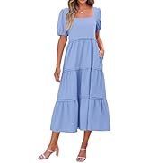 KIRUNDO Womens Summer Maxi Dress Casual Loose Puff Sleeve Square Neck Tiered Maternity Flowy Long...