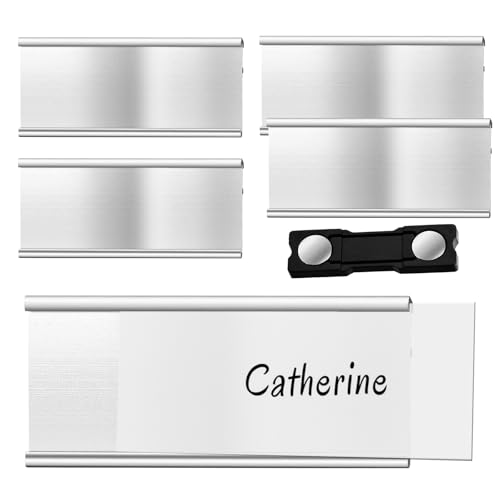Generisch 5 Stück Magnet Namensschilder Aluminium Silber