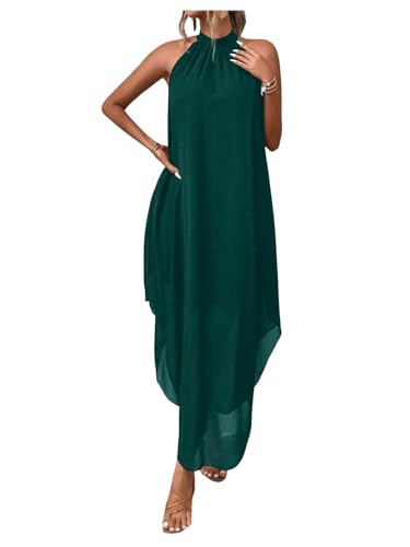 Image of Verdusa Women's Wedding Guest Dress Halter Flowy Chiffon Long Dresses | Cocktail Dress, Asymmetrical Dress for Women, Sleeveless, Prom Dress, Cruise Outfits, Boho