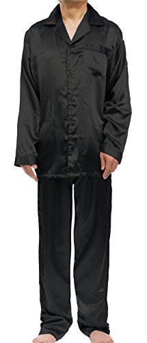 Leisureland Men's Satin Pajama Set, Long Sleeve Silky Pajamas