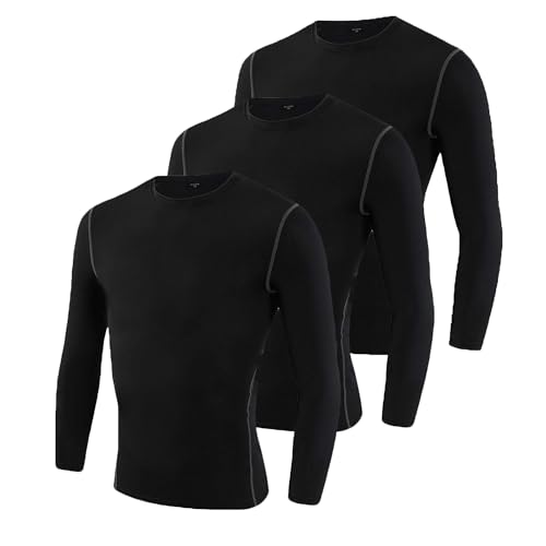 BEGIANT 3 Pack Boys Long Sleeve Underwear Recreational Sports T-Shirts Kids Base Layer Black