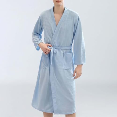 Waffle Bathrobe for Men Soft Kimono Spa Robe for Travel Flight Hotel Lightweight Quick Dry Yukata Nightgown Robes2