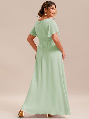 Image of Ever-Pretty Plus Elegant Formal Dresses for Curvy Women Round Neck Short Sleeves Chiffon Bridesmaid Mother of The Bride Dress