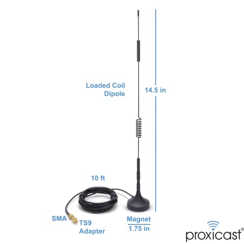 Image of Proxicast 4G /5G External Magnetic Antenna - 7 dBi Loaded Coil with SMA & TS9 Connectors Compatible with AT&T Nighthawk, Verizon Jetpack, Cradlepoint, Pepwave, MoFi, Digi, Sierra (ANT-124-95G-2PK)