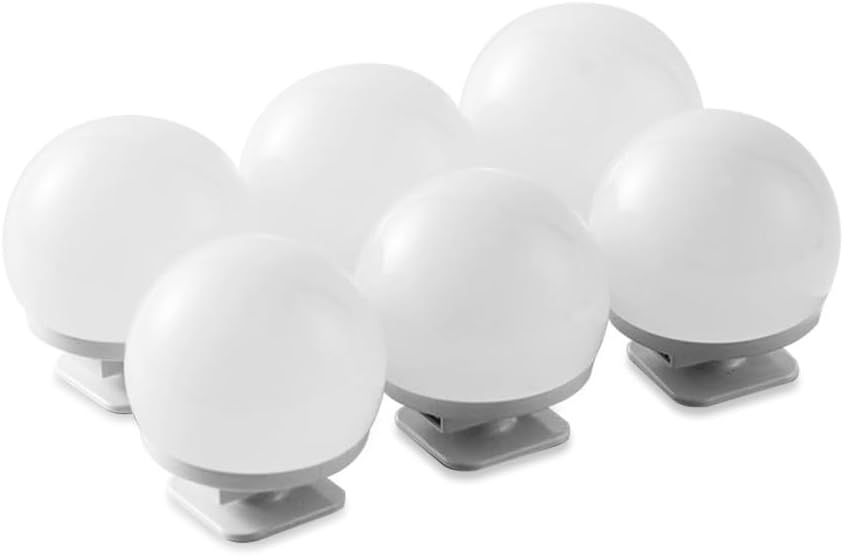 USB Makeup Mirror Lights, 6/12 Bulb Vanity Mirror Front Light, 3 Color Dimming, Adjustable Brightness, White(6pcs)