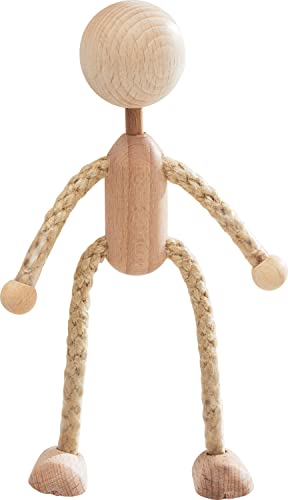 Rayher Muñeca de Madera y sisal, 14 cm, muñeco móvil para Manualidades, Figura de Madera para Pintar, con eslabones de sisal móviles, 6129800