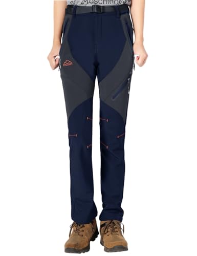 YSENTO Pantalones de senderismo para mujer, impermeables, con forro polar, cálidos, para invierno, trekking, esquí, marine, XS
