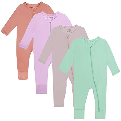 Image of GUISBY Rayon Baby Pajamas with Mittens Cuffs, Long Sleeve Footless Snug Fits Sleepers 4-Pack