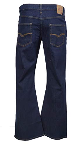 Vita bassa LCJ Indigo Indie, Jeans da uomo super svasati in denim, elasticizzati, stile anni ‘70, a campana, Blu, W36 / L32