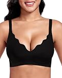 Vinfact Women's Bras Plunge V Floral Non Wired Push up Padded Comfort Everyday Bra-Black-M