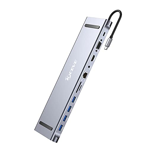 Image of 11 in 1 Docking Station USB HUB, Aluminum C Hub with Gigabit Ethernet, HDMI, VGA, Audio Mic Port, SD /TF Card Reader, Compatible with MacBook, XPS More USB C Devices