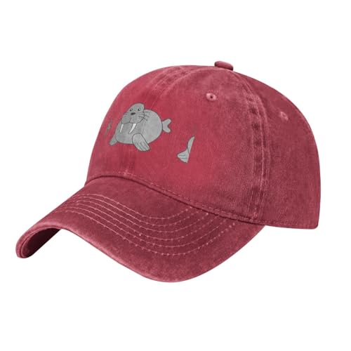 Gorra de mezclilla vintage con estampado de morsa, sombrero de perfil bajo para hombres y mujeres, gorras de béisbol de estilo retro, rosso, Talla única