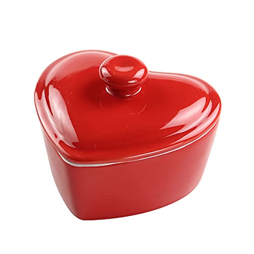 Bicuzat Cuenco de postre en forma de corazón con tapa de cerámica...