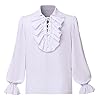 GRACEART Mens Pirate Shirt Ruffle Colonial Shirt Renaissance Poet Frilly Shirt Steampunk Vampire Gothic Costume White #1