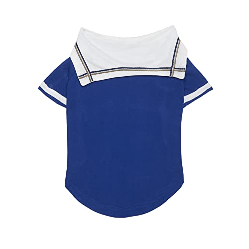 Image of Lulala Dog Shirt with Sea Lover Dog Shirt - Cotton Shirt for Dogs Summer Tshirt with Polo Collar Navy Captain Costume for Dogs (20Inch,Blue-White)