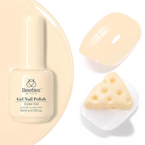Beetles Yellow Gel Nail Polish - Soft Butter Yellow Gel Nail Polish 15ML Full Size/0.51Fl Oz., Same Color Bottle, Soak Off UV LED Lamp Pastel Nails Art, Long-Lasting Manicure Salon DIY Summer Nails