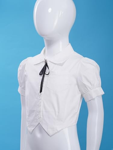 FEESHOW Girls Kids Short Sleeve Button Down Shirts Blouse with Bowknot School Uniform Tops4