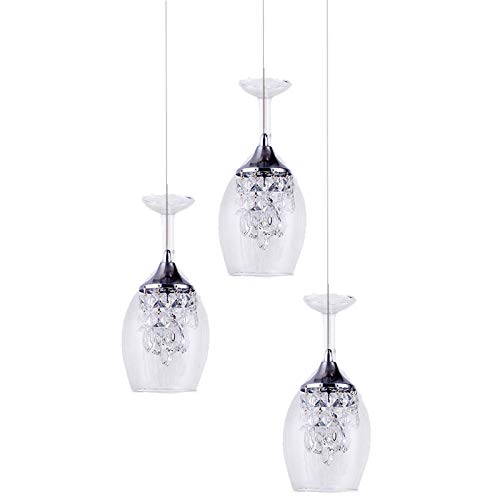 Modern Crystal Wine Glasses Chandelier Industrial Pendant Lighting Fixtures Ceiling Lights Rustic Kitchen Dining Room Restaurant Island Hanging Lamp 35.4" Adjustable Length 3 Lights (55X29Cm) #TOP2