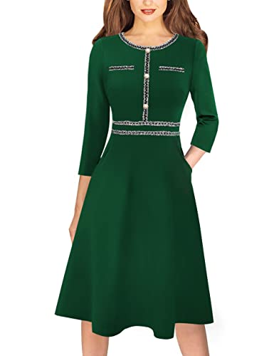 Image of VFSHOW Womens Button Pockets Wear to Work Office Business Vintage Church Fit and Flare A Line Dress