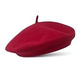 Red French Wool Beret Hat - Classic Stretchable - One Size Fits Most - Solid Color - Stylish Chic Parisian