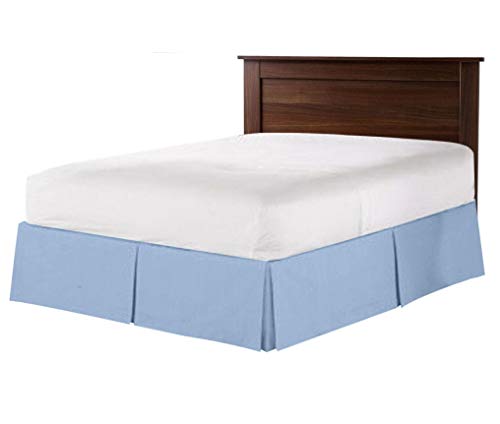 800 Thread Count 100% Pure Cotton Luxury Box Pleated Bed Skirt Queen Size With 24 Inch Drop Length Light Blue #TOP18