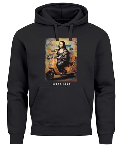 MoonWorks® Sudadera con capucha para hombre con estampado Mona Lisa Parodie Meme, diseño divertido, Mona Lisa Parodie Mofa Lisa Negro, L