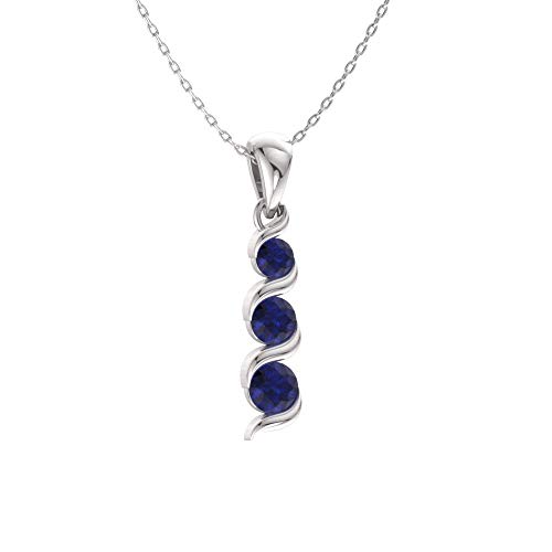 Diamondere Natural and Certified Blue Sapphire Three Stone Necklace in 14k White Gold | 0.17 Carat Journey Pendant with Chain