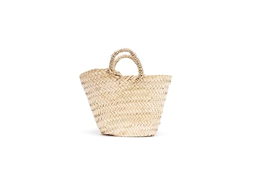 ZocoChic Capazo de playa de palma, Bolso Artesanal paja para Niña, Aprox. 20x17x10 cm, Diseño Trenzado, Natural