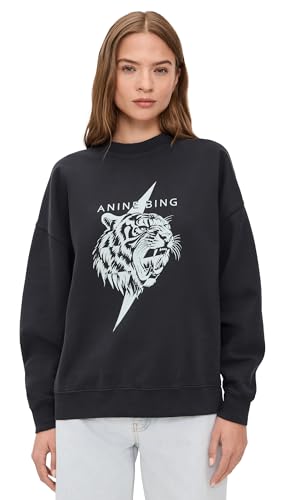 ANINE BING Womens Miles Tiger Sweatshirt Vintage Black S