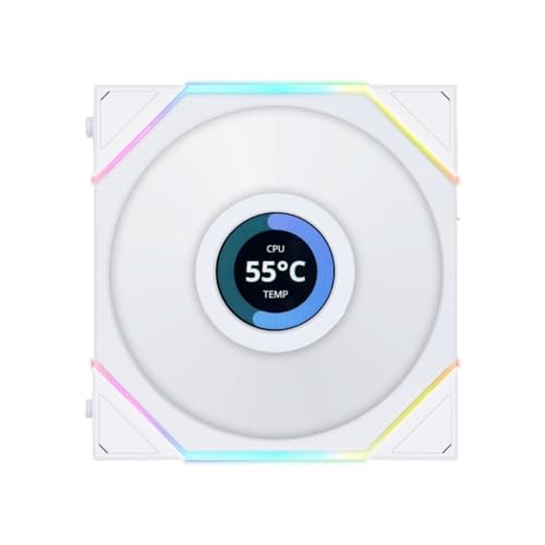 Lian Li UNI Fan TL LCD 120 Reverse Blade ARGB Fan - Dual Zone Lighting Effects - Support MP4 / GIF/JPG/PNG - FDB Bearing - Daisy-Chain Style - Triple Pack - With Controller - White
