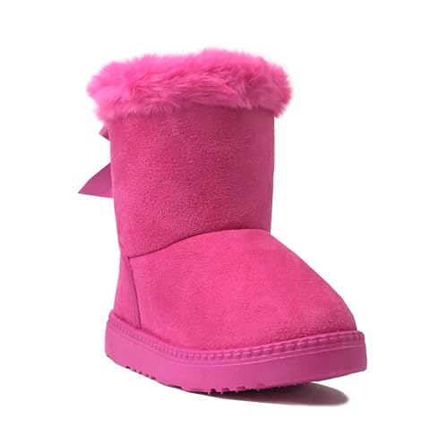 Image of REDVOLUTION Kids Boots Toddler Girls Cute Butterfly Bow | PomPom PU leather Boot (Toddler /Small Kid)