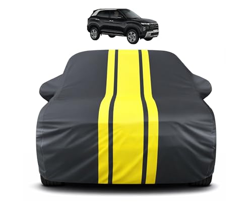 Image of Auto Hub Car Cover Compatible with Hyundai Creta (Model : 2024-Till Date) with Mirror Pocket, Soft Cotton Lining, Creta Car Cover Waterproof - Yellow-Black