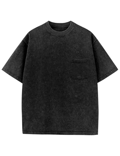Image of COZYPOIN Unisex Kids Vintage Acid Wash Cotton Tees Crew Neck 3-16Y